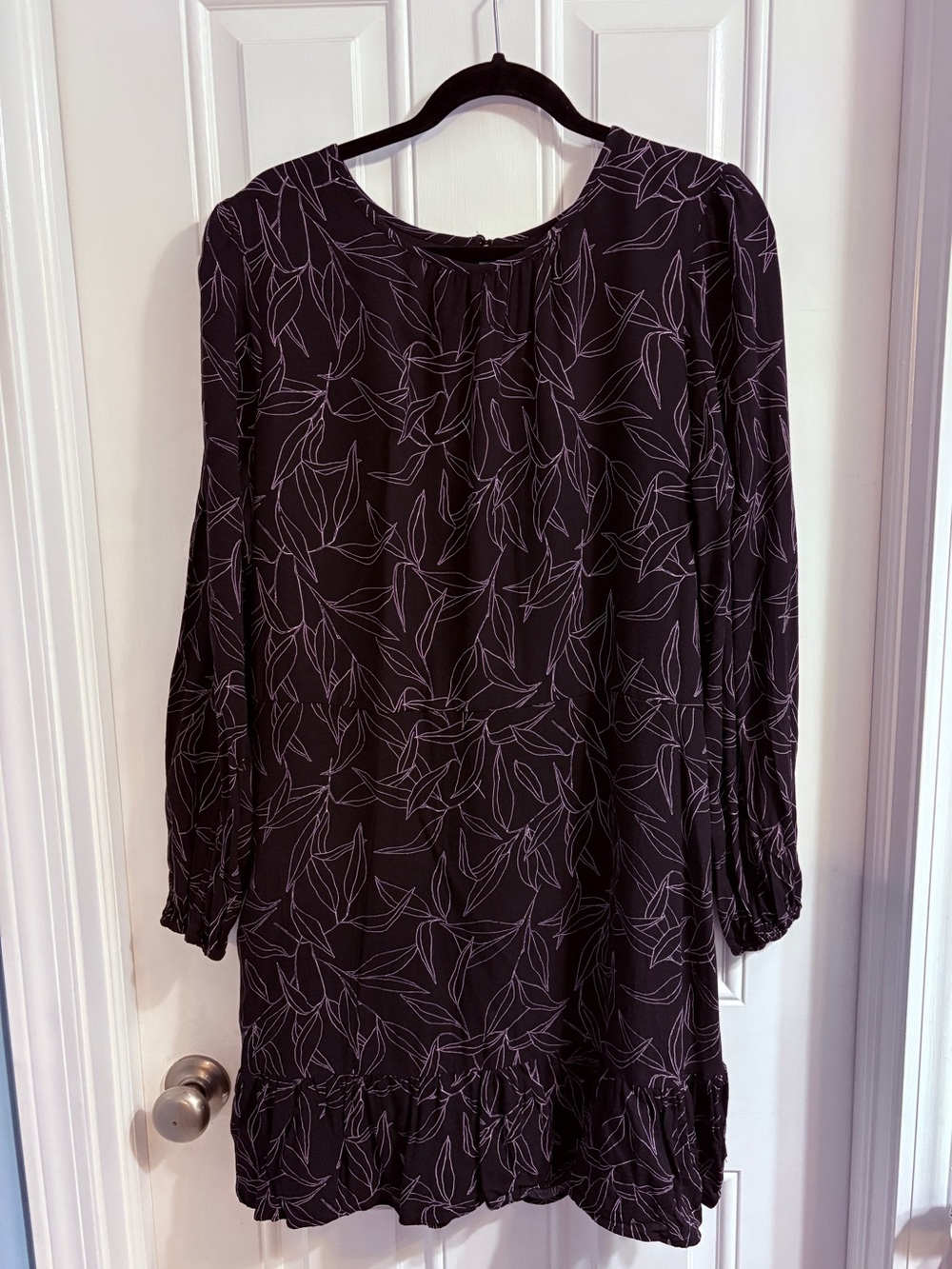 a new day Black Mini Dress with Leaf Print